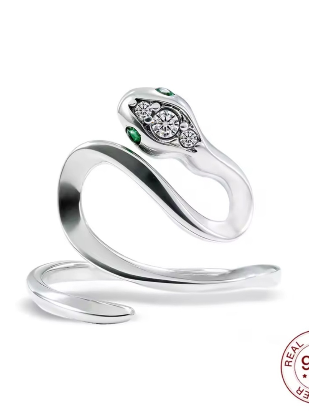 New! Sterling Silver Snake Wrap Ring with Green Accent - Picture 3 of 4